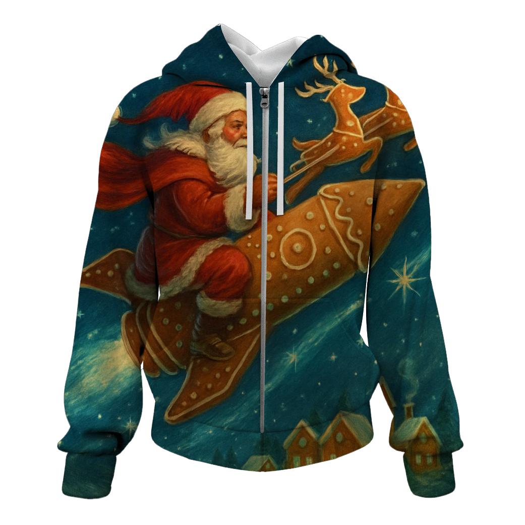Gingerbread Galaxy Sleigh Ride zip-up hoodies