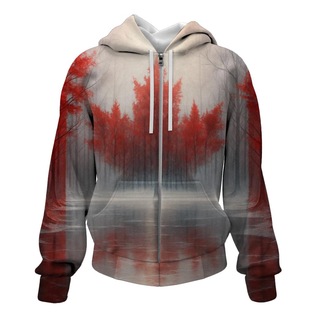 Canadian Flag Frozen Forest Double Exposure embroidered hoodies