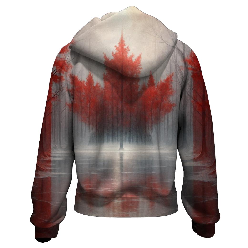 Canadian Flag Frozen Forest Double Exposure embroidered hoodies