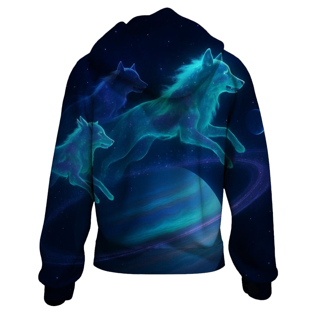 Orbiting Wolves Of The Aurora Ring zip-up hoodies