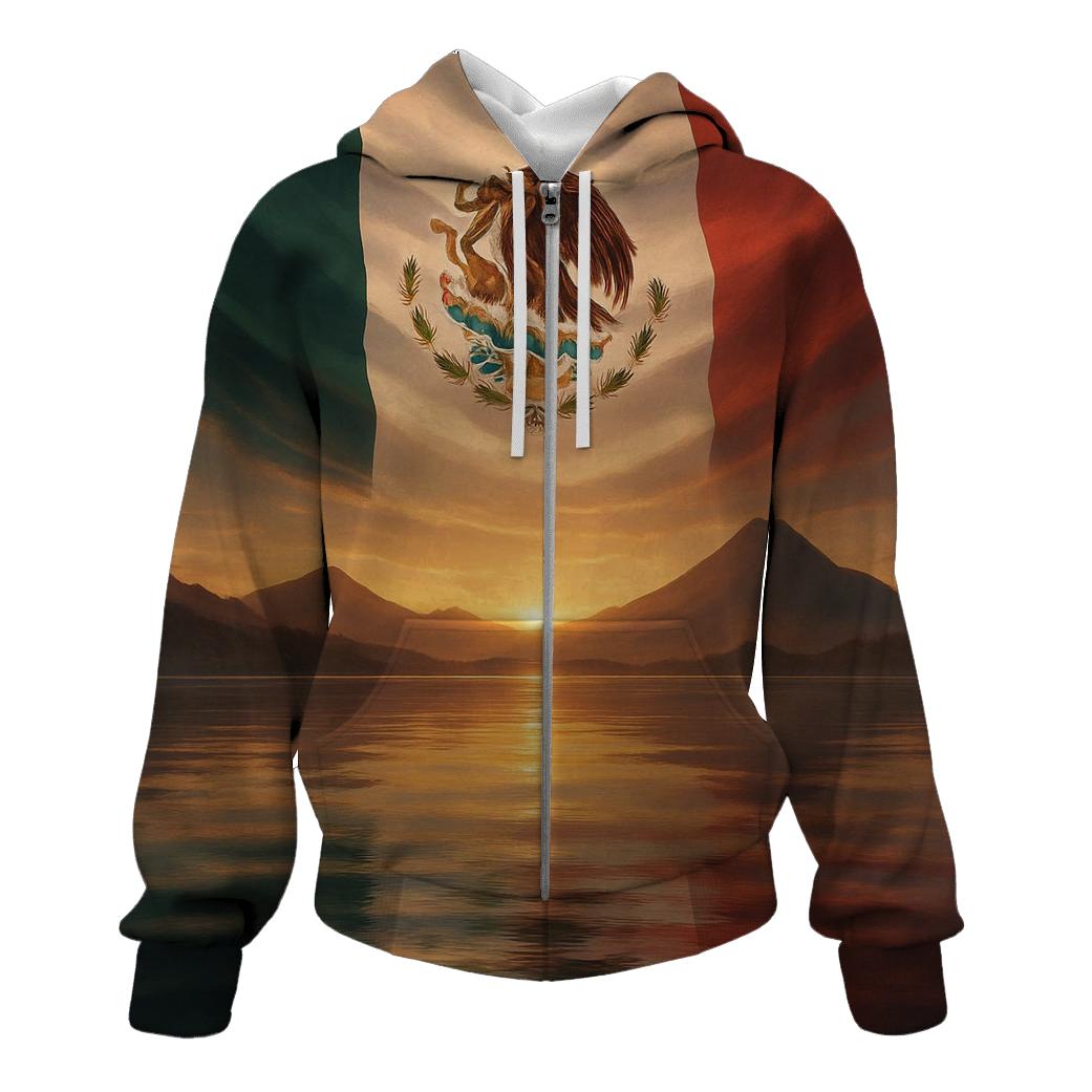 Mexican Flag Volcanic Valley Reflection printed hoodies