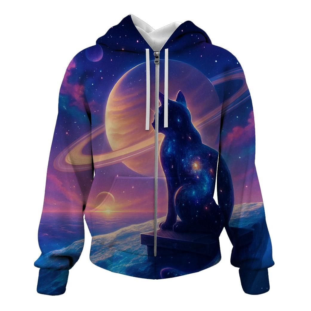 Stargazer Cat On The Comet Rooftop graphic hoodies