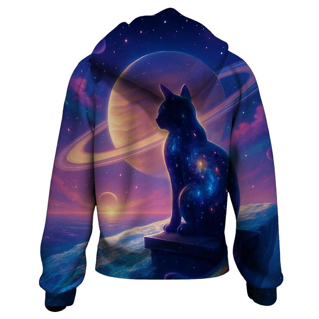 Stargazer Cat On The Comet Rooftop graphic hoodies