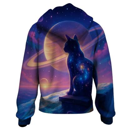 Stargazer Cat On The Comet Rooftop graphic hoodies