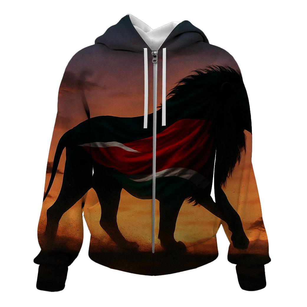 Kenyan Flag Savannah Lion Silhouette Overlay designer hoodies