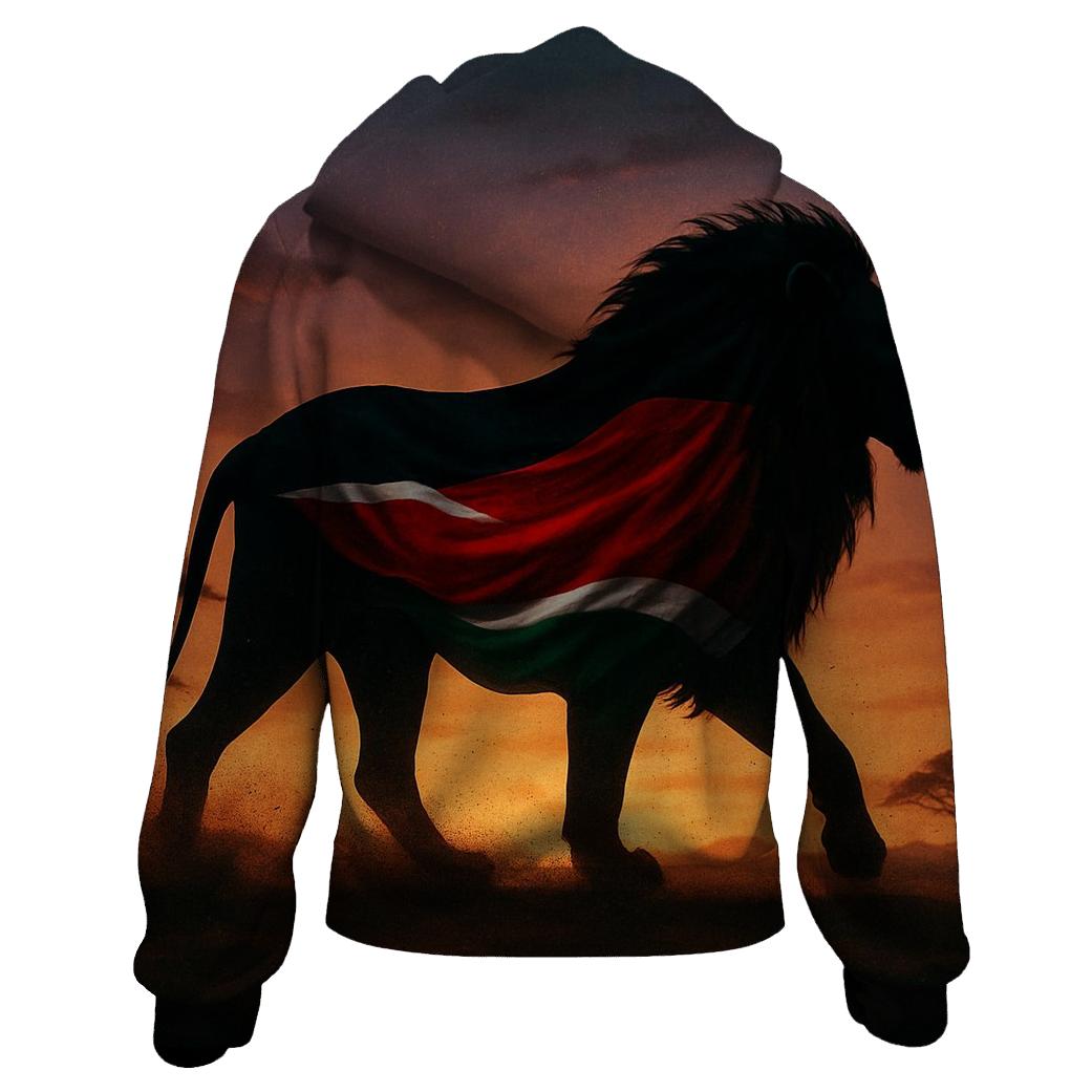 Kenyan Flag Savannah Lion Silhouette Overlay designer hoodies