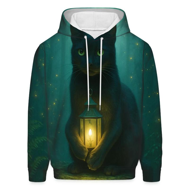Forest Lantern Guardian Cat zip-up hoodies