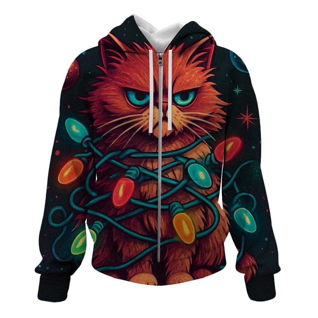 Grumpy Cat Tangled In Nebula Lights designer hoodies