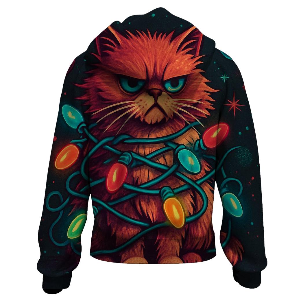 Grumpy Cat Tangled In Nebula Lights designer hoodies