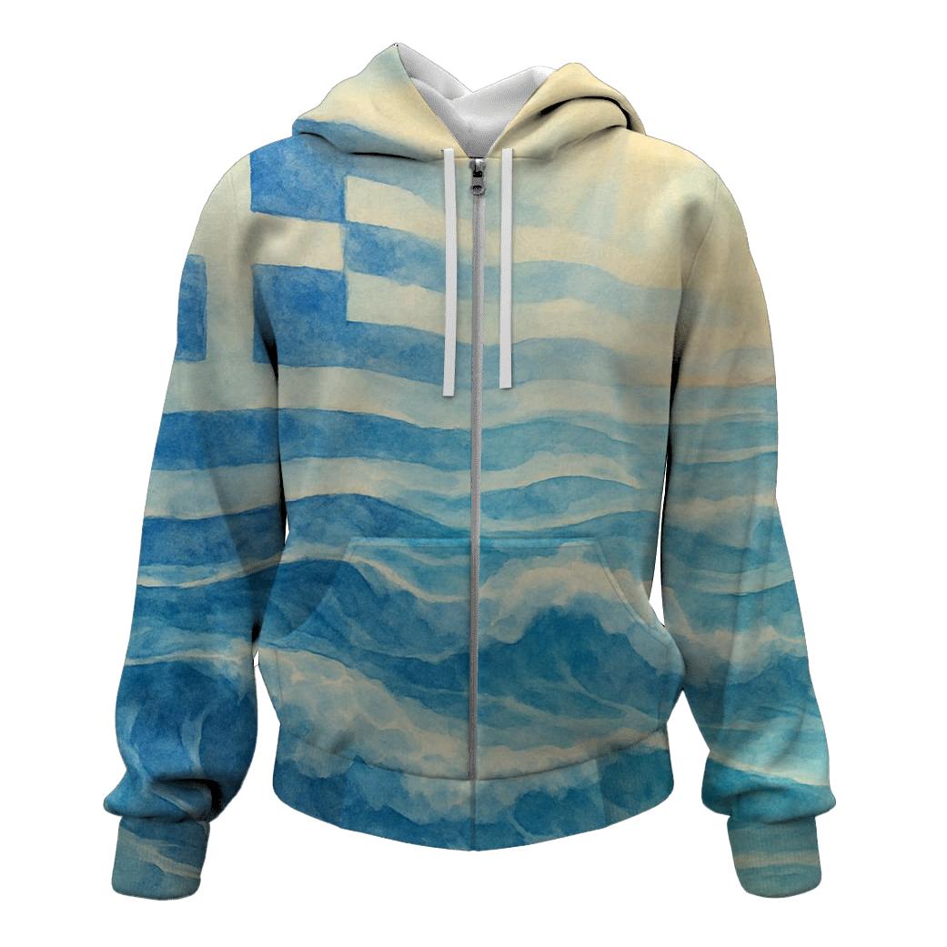 Greek Flag Aegean Wave Watercolor Fusion hoodies fashion