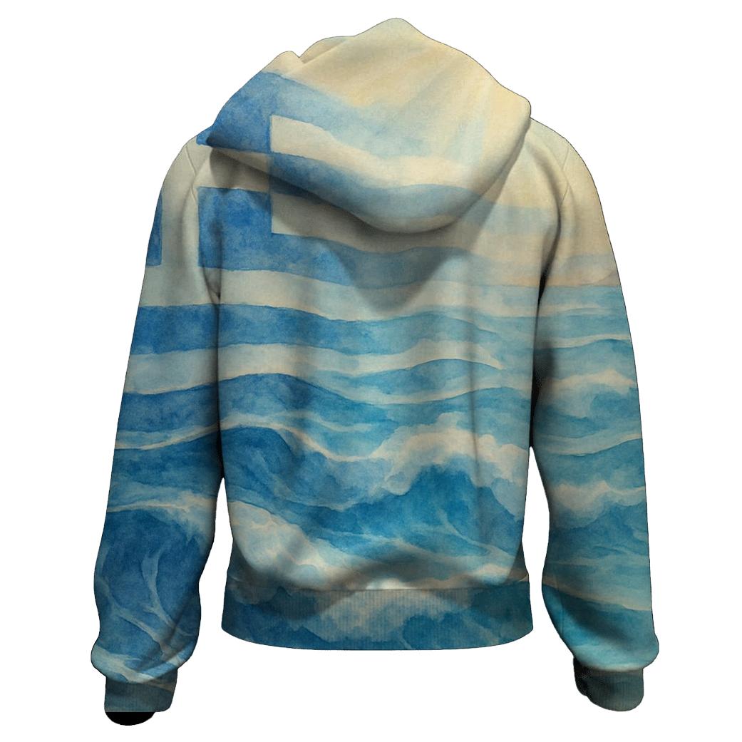 Greek Flag Aegean Wave Watercolor Fusion hoodies fashion