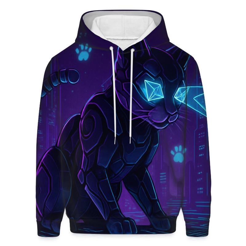 Cyber Circuit Guardian Cat embroidered hoodies