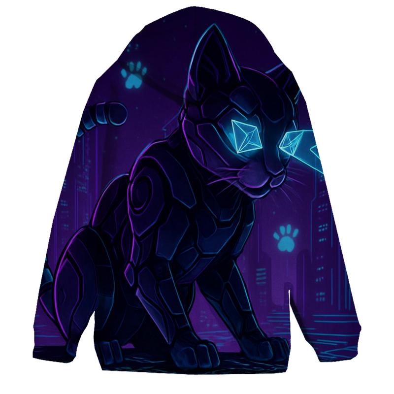 Cyber Circuit Guardian Cat embroidered hoodies