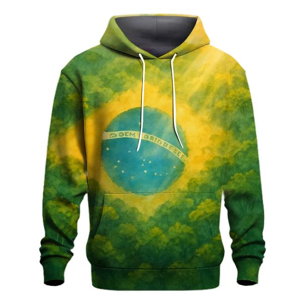 Brazilian Flag Rainforest Watercolor Reverie designer hoodies