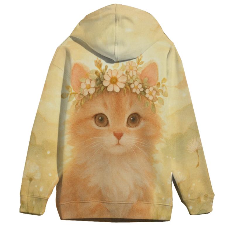 Sunrise Meadow Flower Crown Cat graphic hoodies