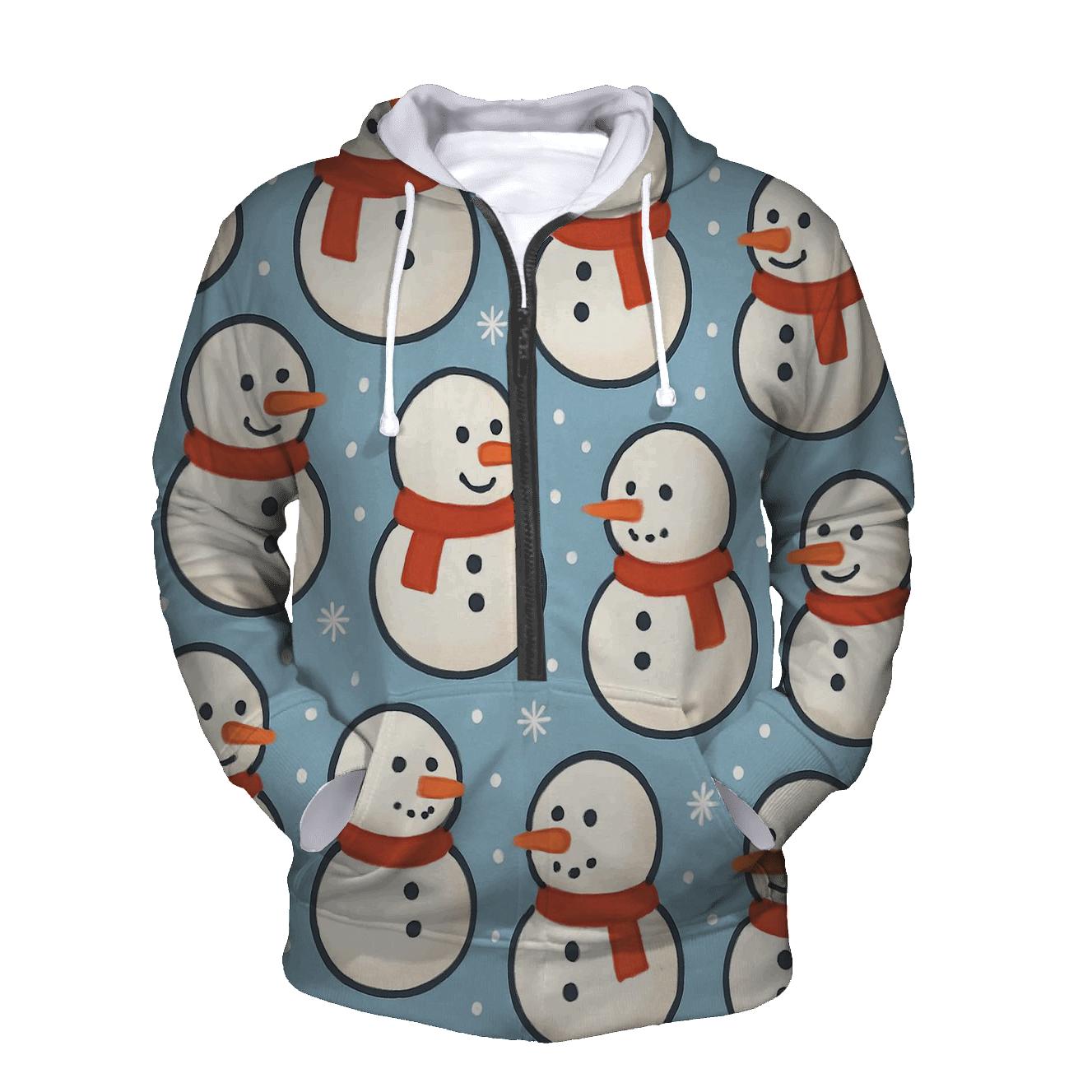Snowman Polka Parade On Soft Blue heavyweight hoodies