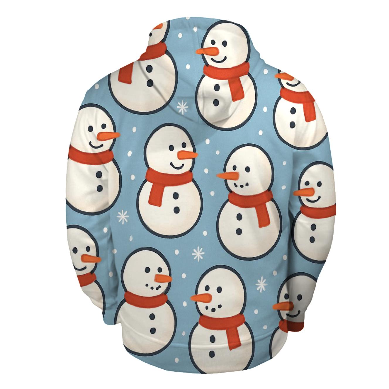 Snowman Polka Parade On Soft Blue heavyweight hoodies