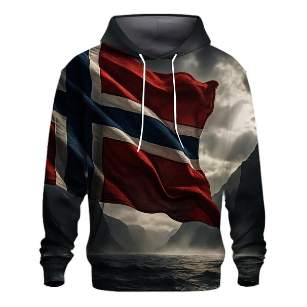 Norwegian Flag Fjord Storm Realistic Fabric designer hoodies