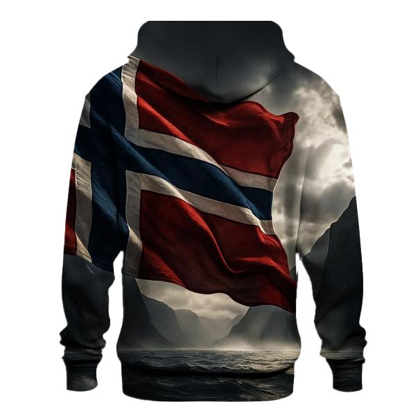 Norwegian Flag Fjord Storm Realistic Fabric designer hoodies
