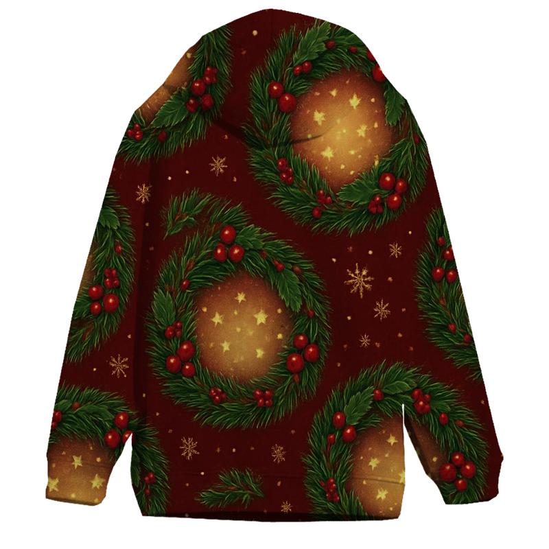Evergreen Wreath Medallions On Deep Red designer hoodies