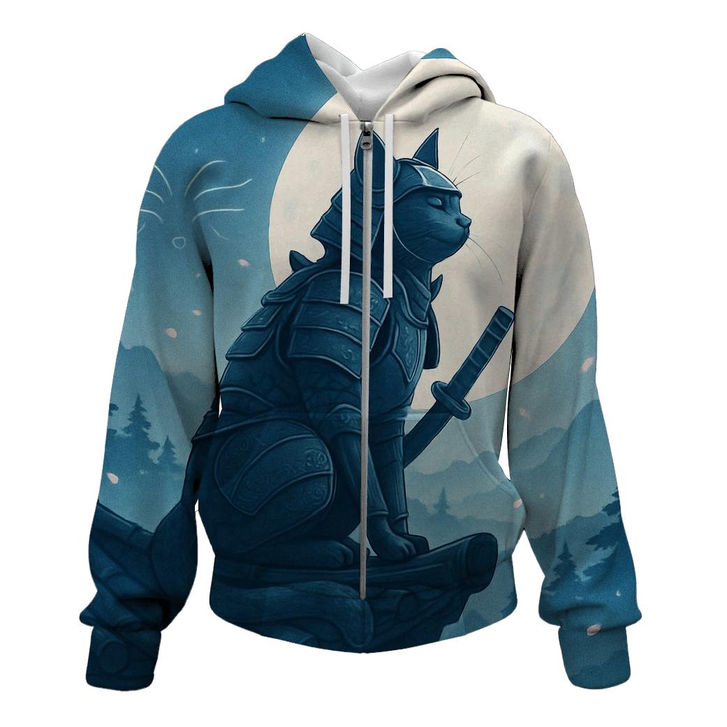 Moonlit Samurai Temple Cat hoodies fashion