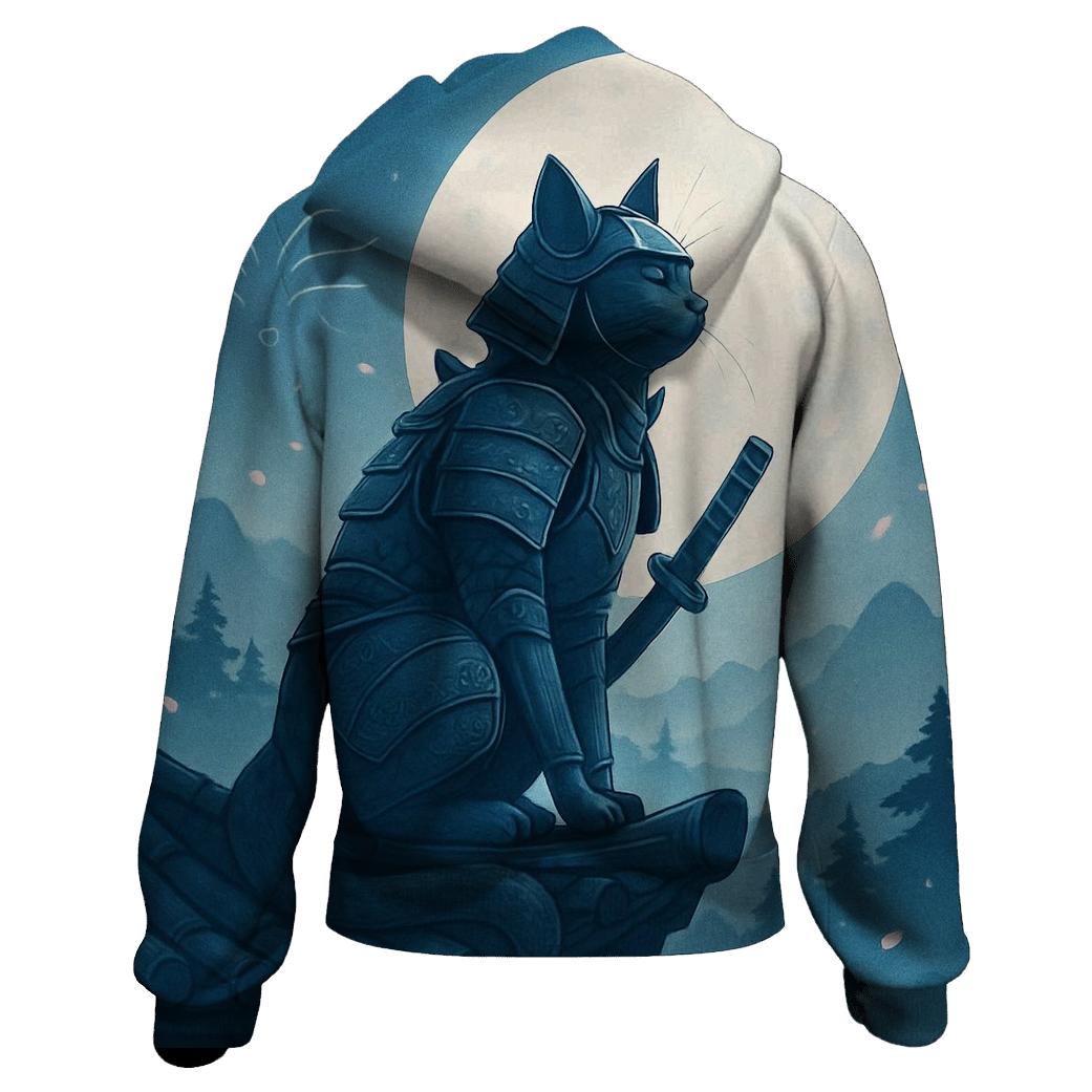 Moonlit Samurai Temple Cat hoodies fashion