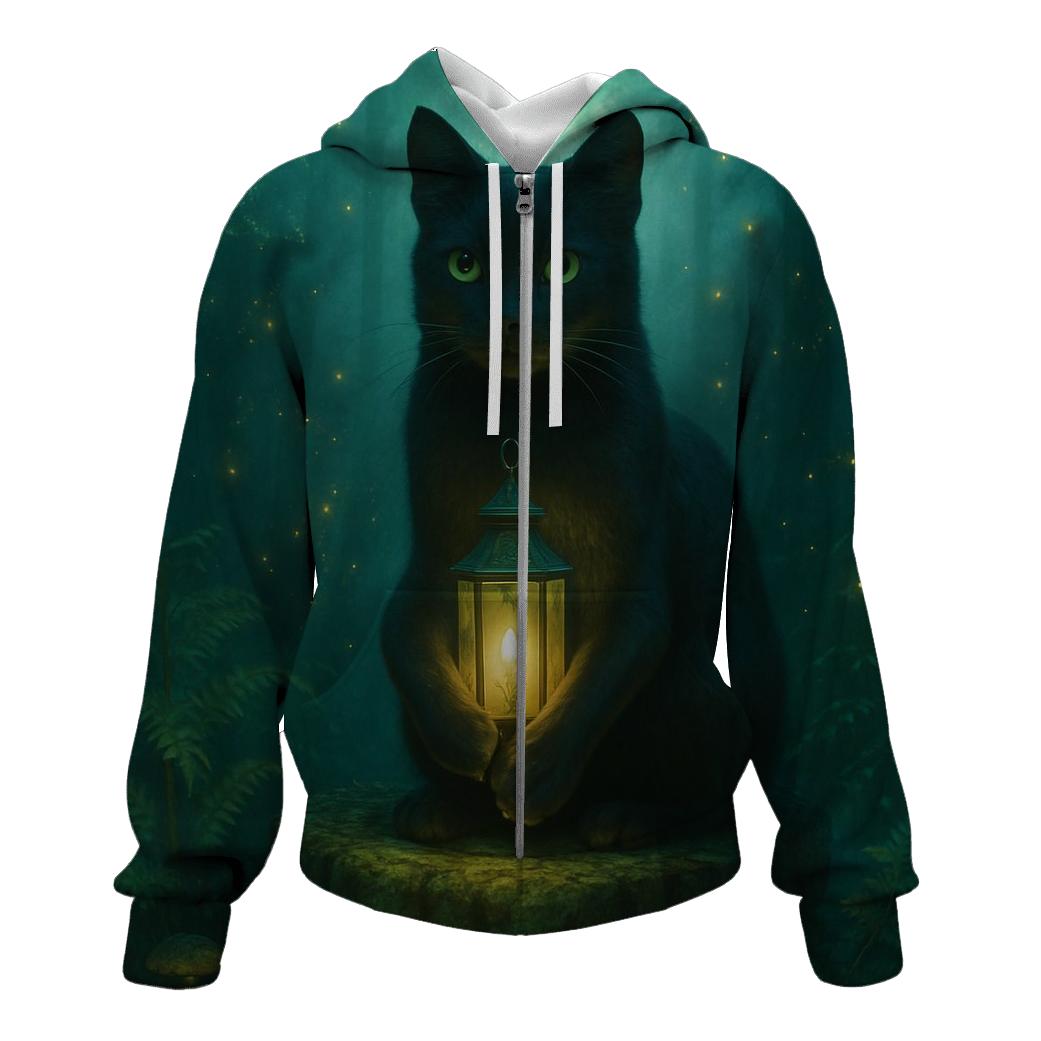 Forest Lantern Guardian Cat embroidered hoodies