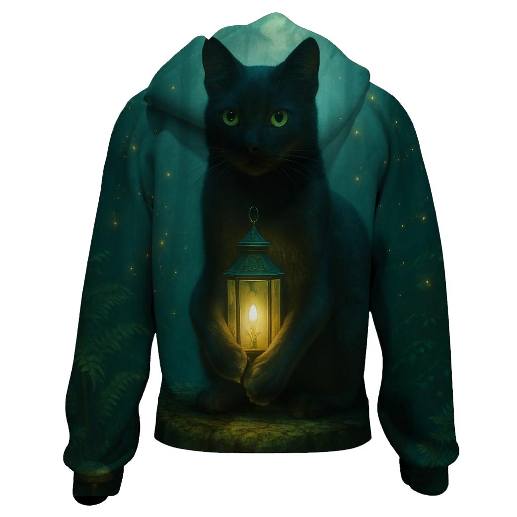 Forest Lantern Guardian Cat embroidered hoodies