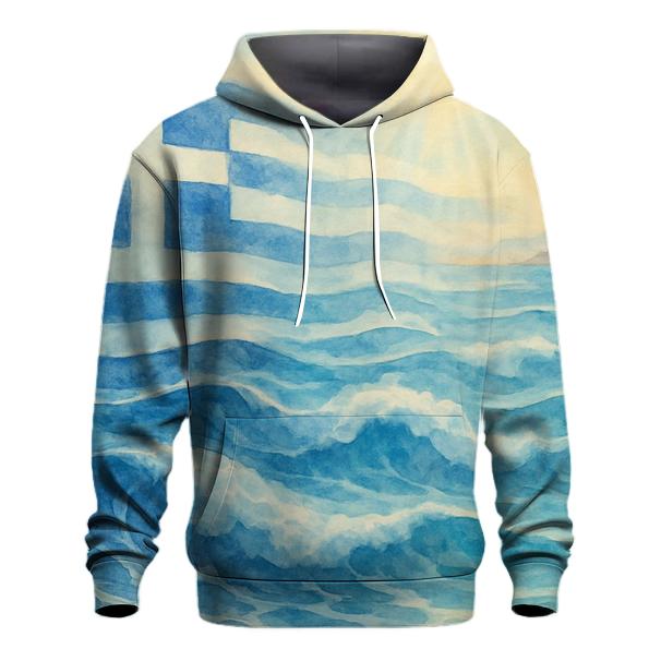 Greek Flag Aegean Wave Watercolor Fusion embroidered hoodies