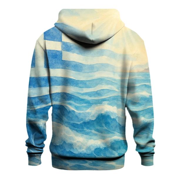 Greek Flag Aegean Wave Watercolor Fusion embroidered hoodies