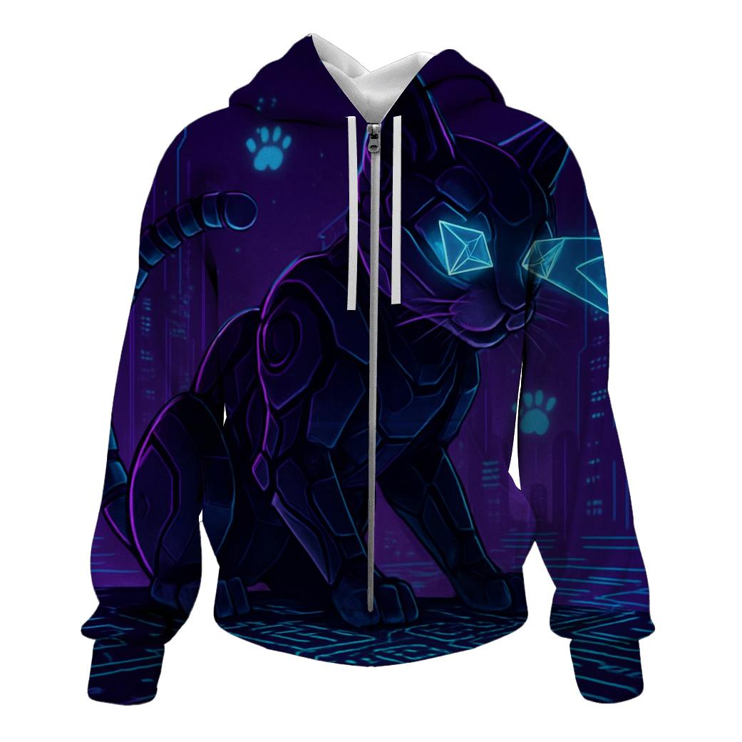Cyber Circuit Guardian Cat heavyweight hoodies