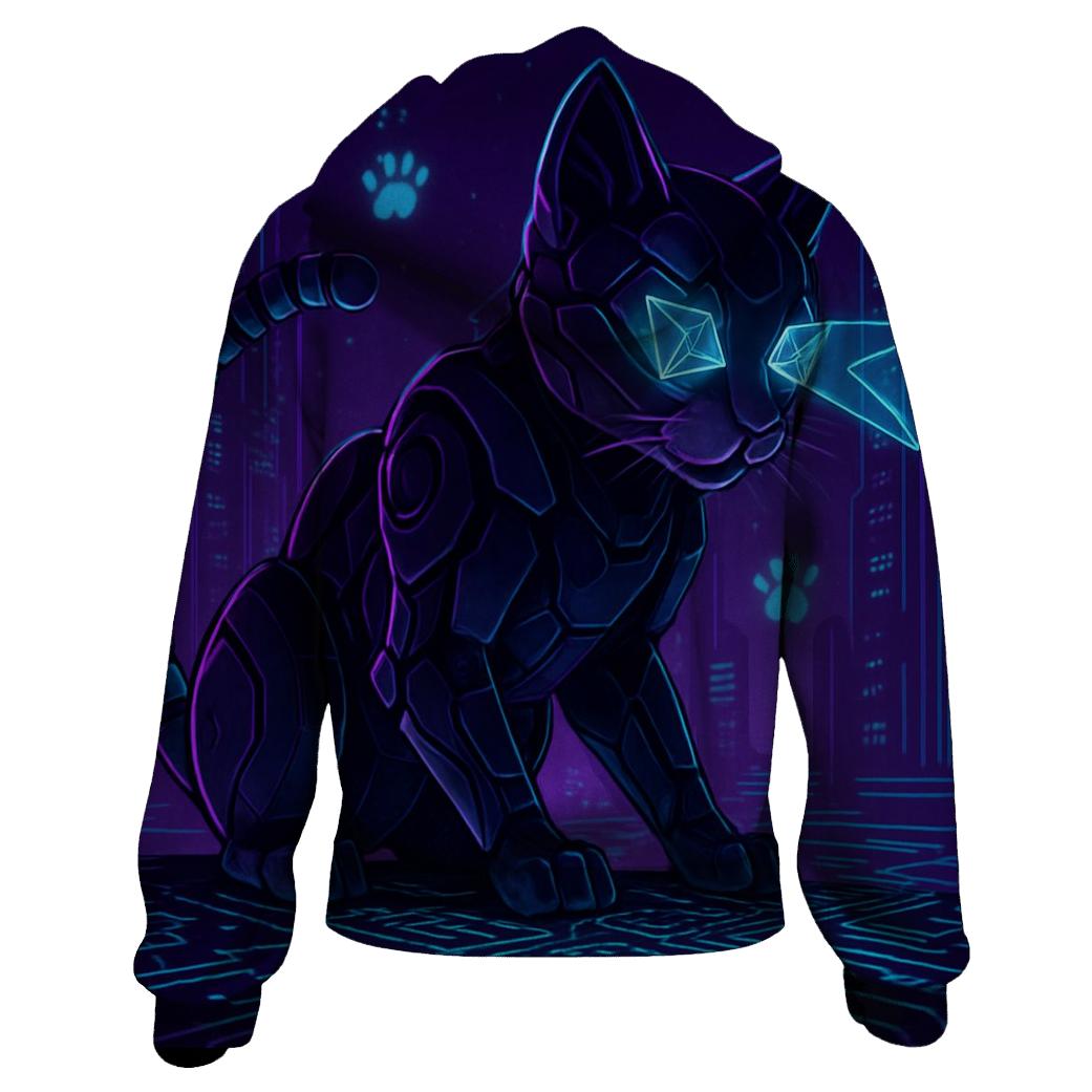 Cyber Circuit Guardian Cat heavyweight hoodies