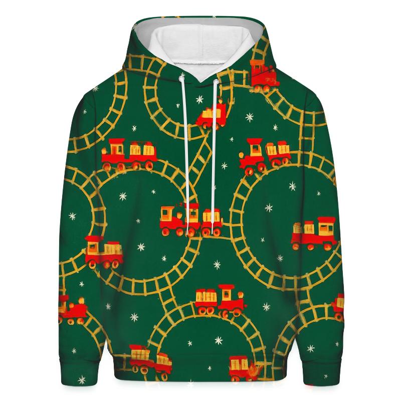 Toy Train Garland Loop On Pine Green embroidered hoodies