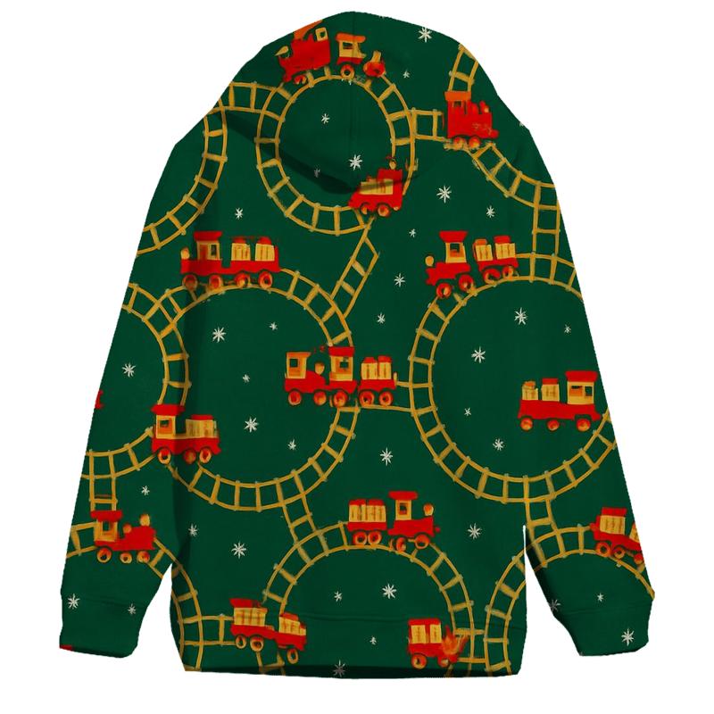 Toy Train Garland Loop On Pine Green embroidered hoodies