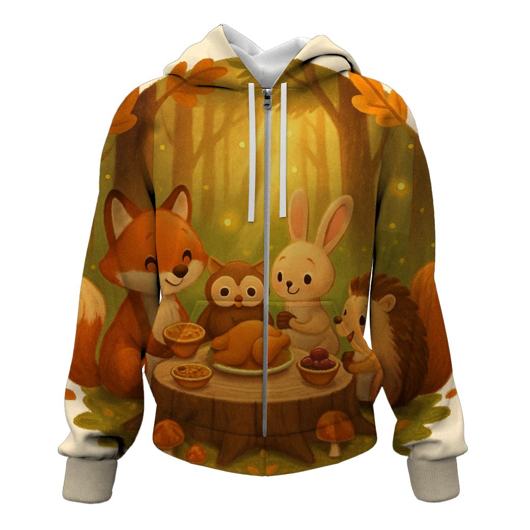 Woodland Friends Autumn Banquet embroidered hoodies