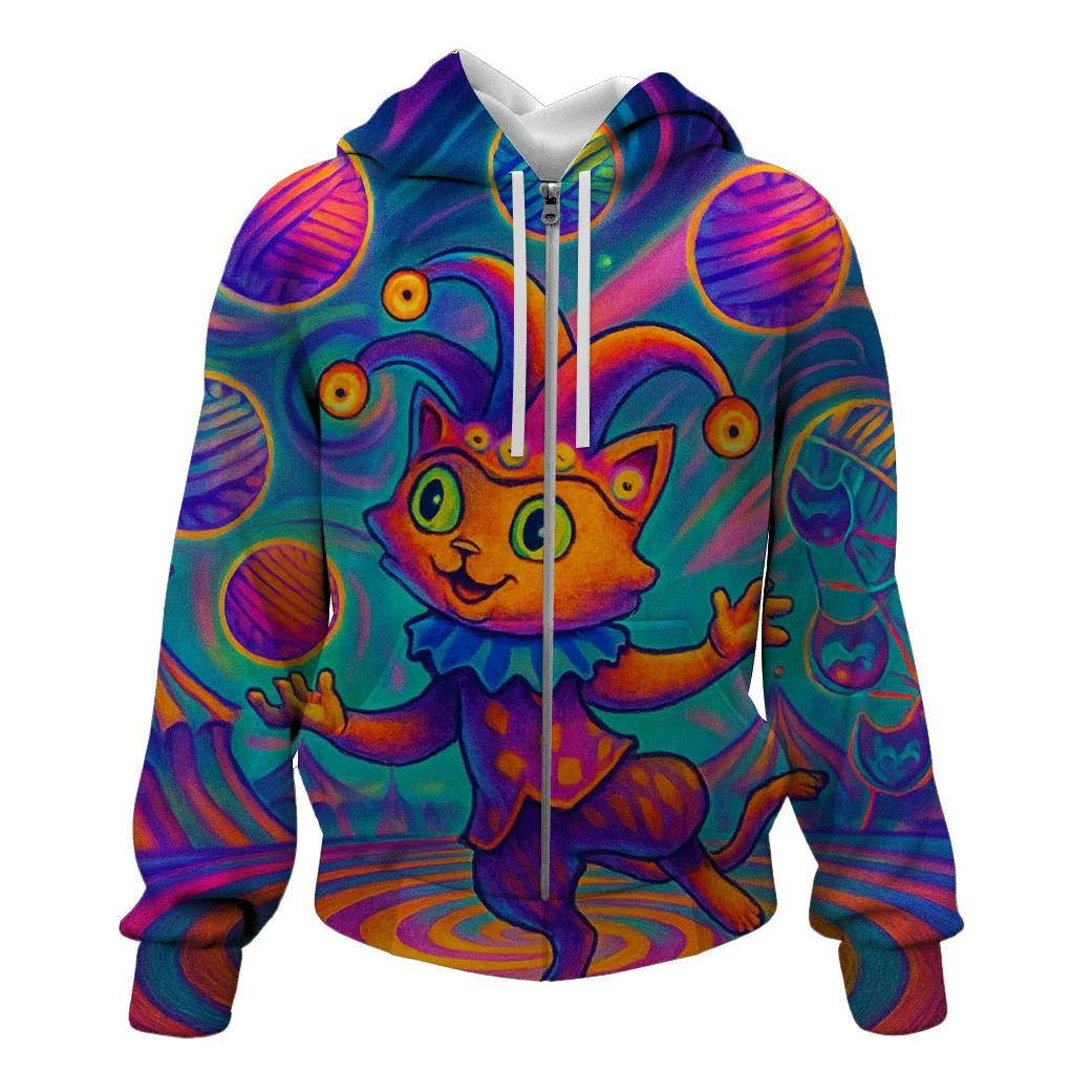 Psychedelic Carnival Jester Cat custom hoodies