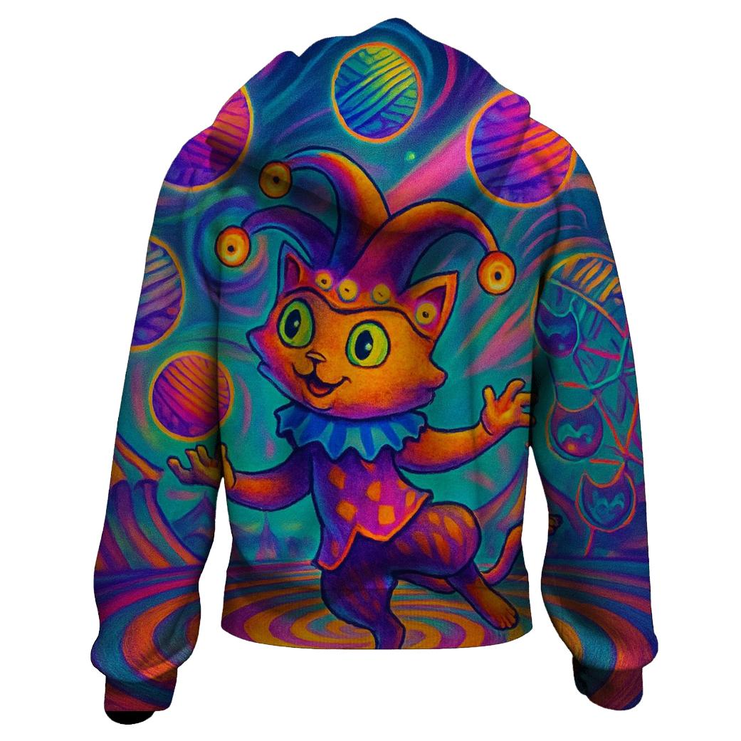 Psychedelic Carnival Jester Cat custom hoodies