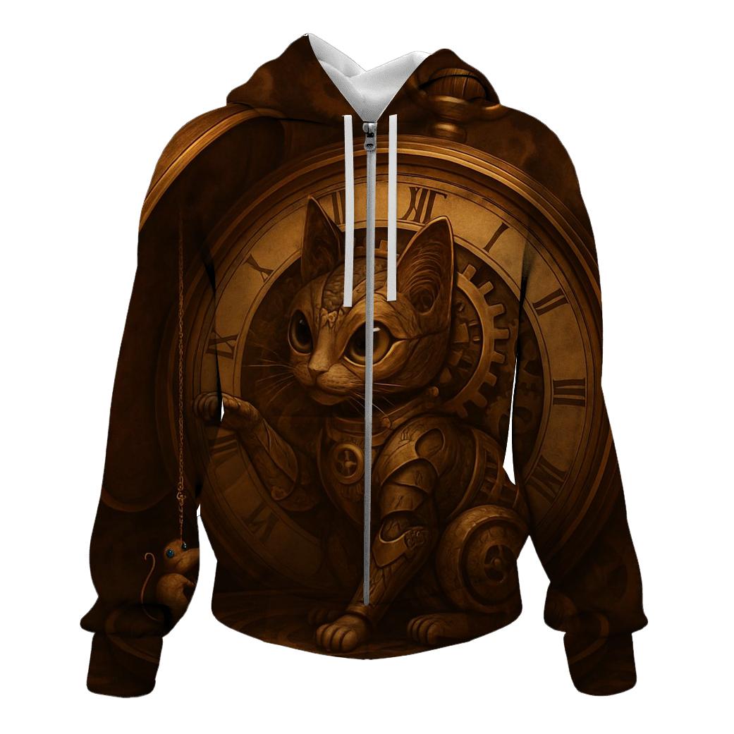 Clockwork Timekeeper Cat zip-up hoodies