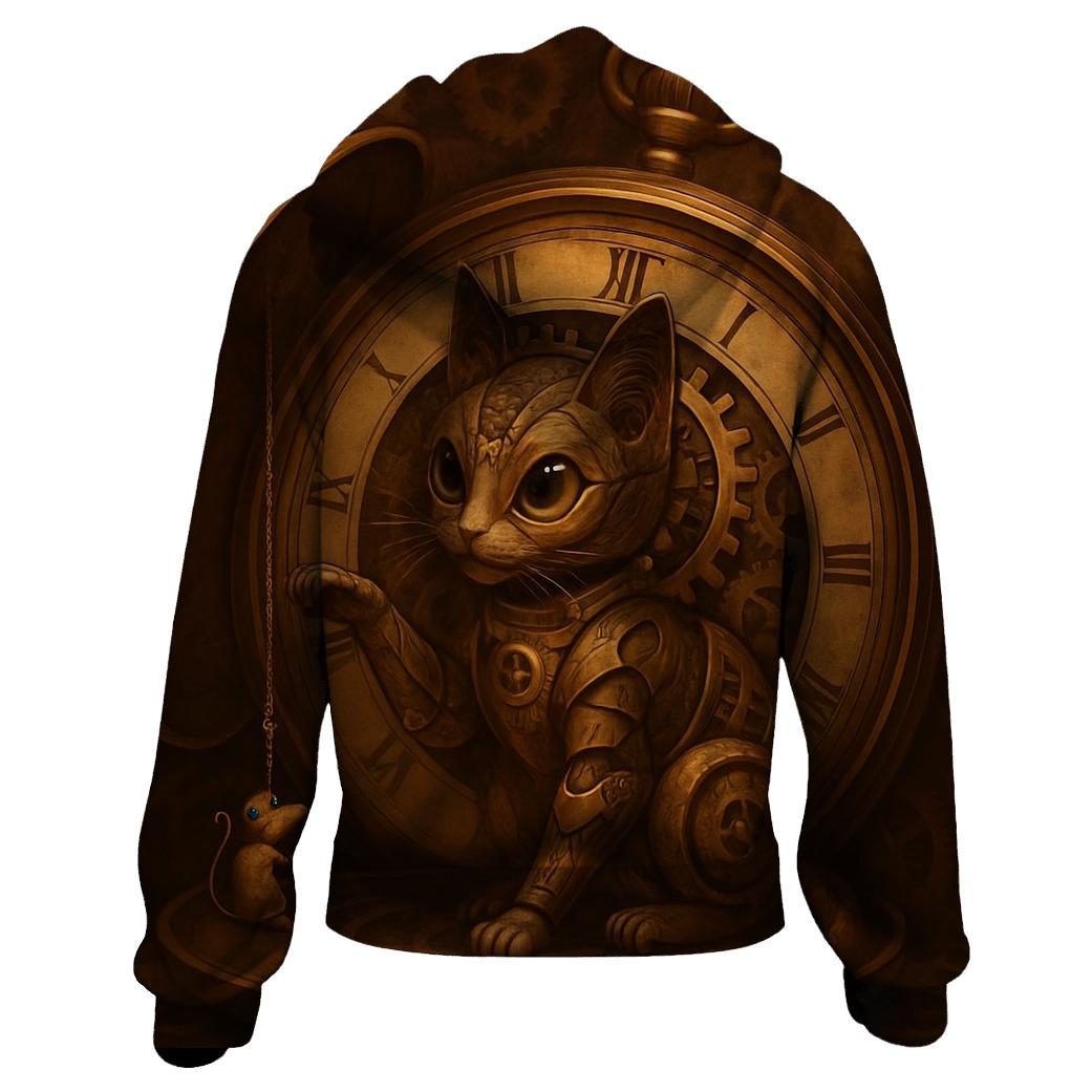 Clockwork Timekeeper Cat zip-up hoodies
