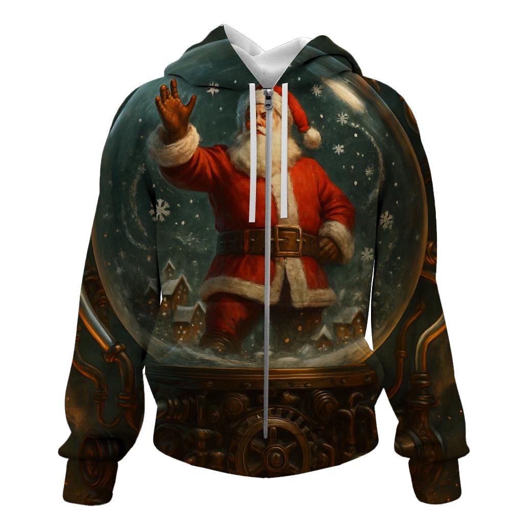Clockwork Santa Snow Globe Engine embroidered hoodies