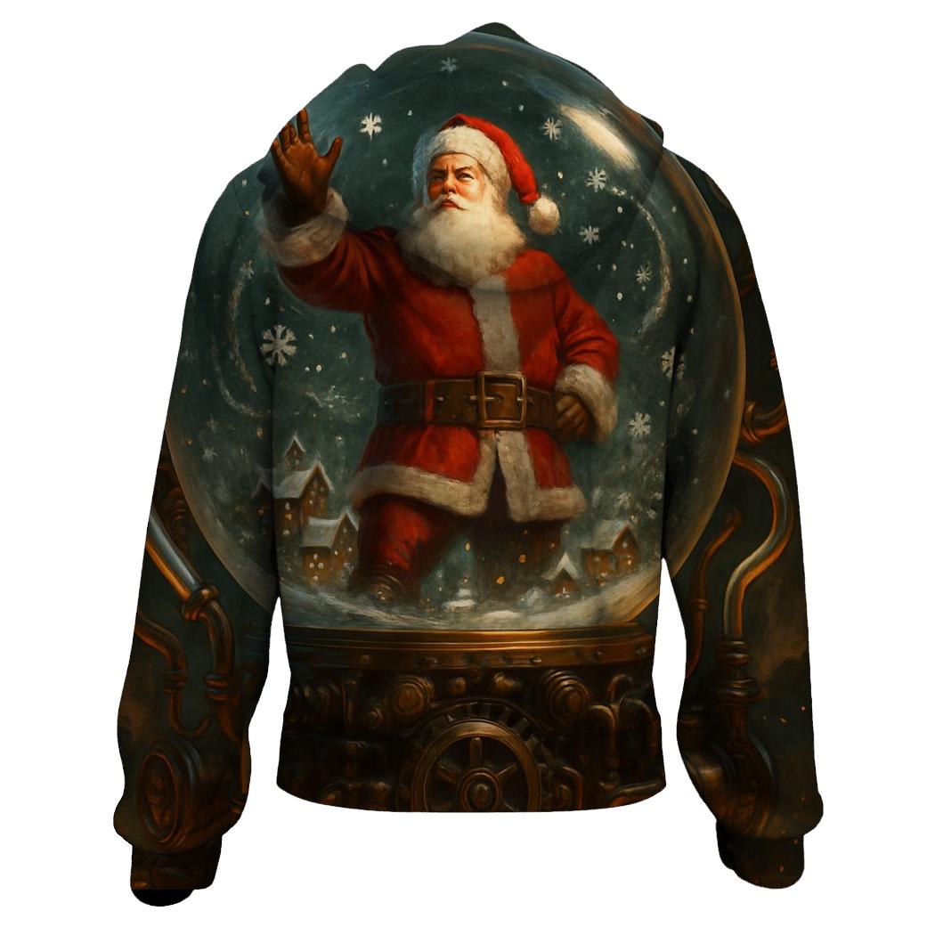 Clockwork Santa Snow Globe Engine embroidered hoodies