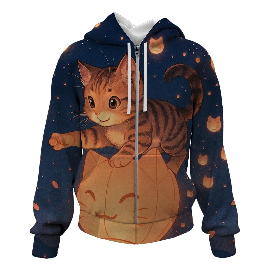 Sky Lantern Parade Kitten embroidered hoodies
