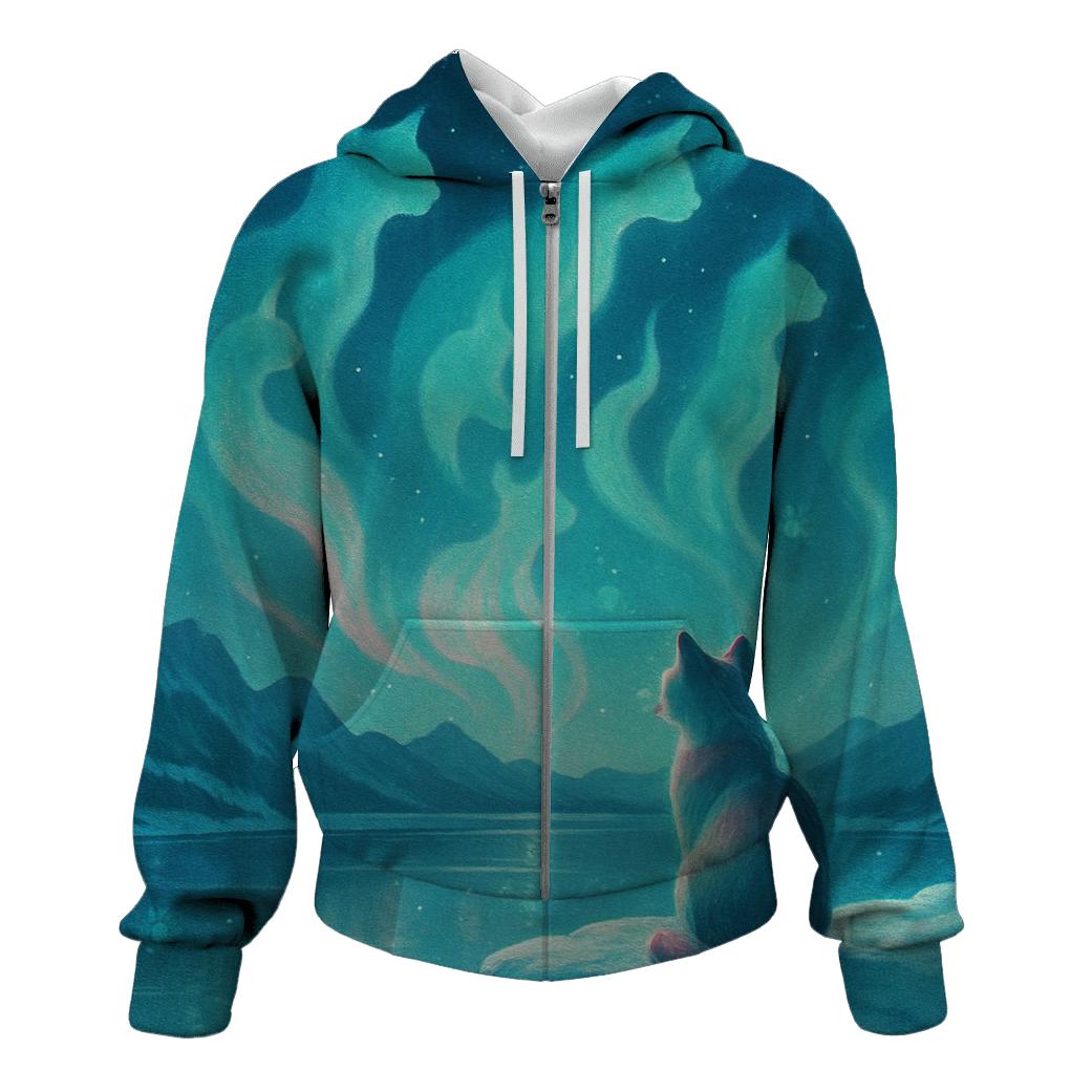 Aurora Sky Stargazer Cat printed hoodies