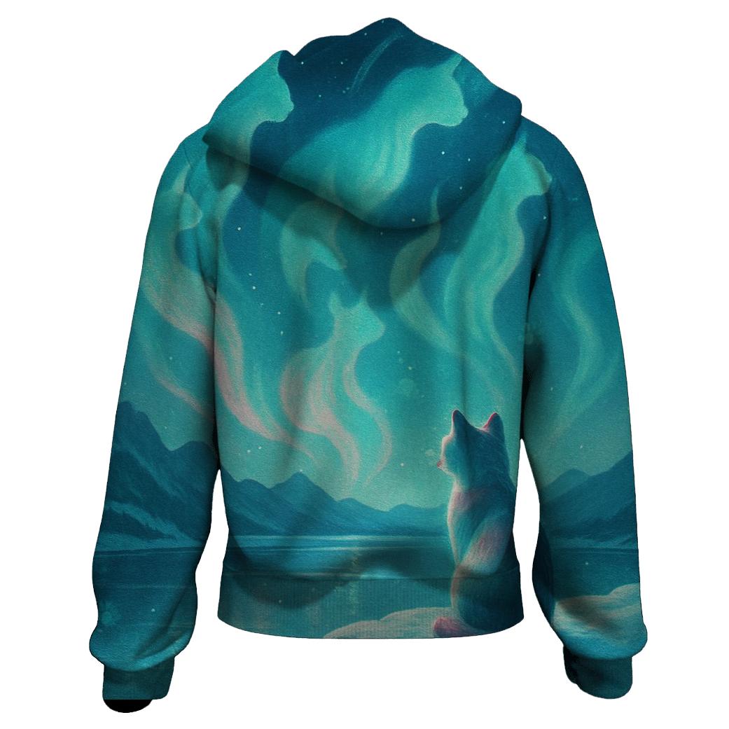 Aurora Sky Stargazer Cat printed hoodies