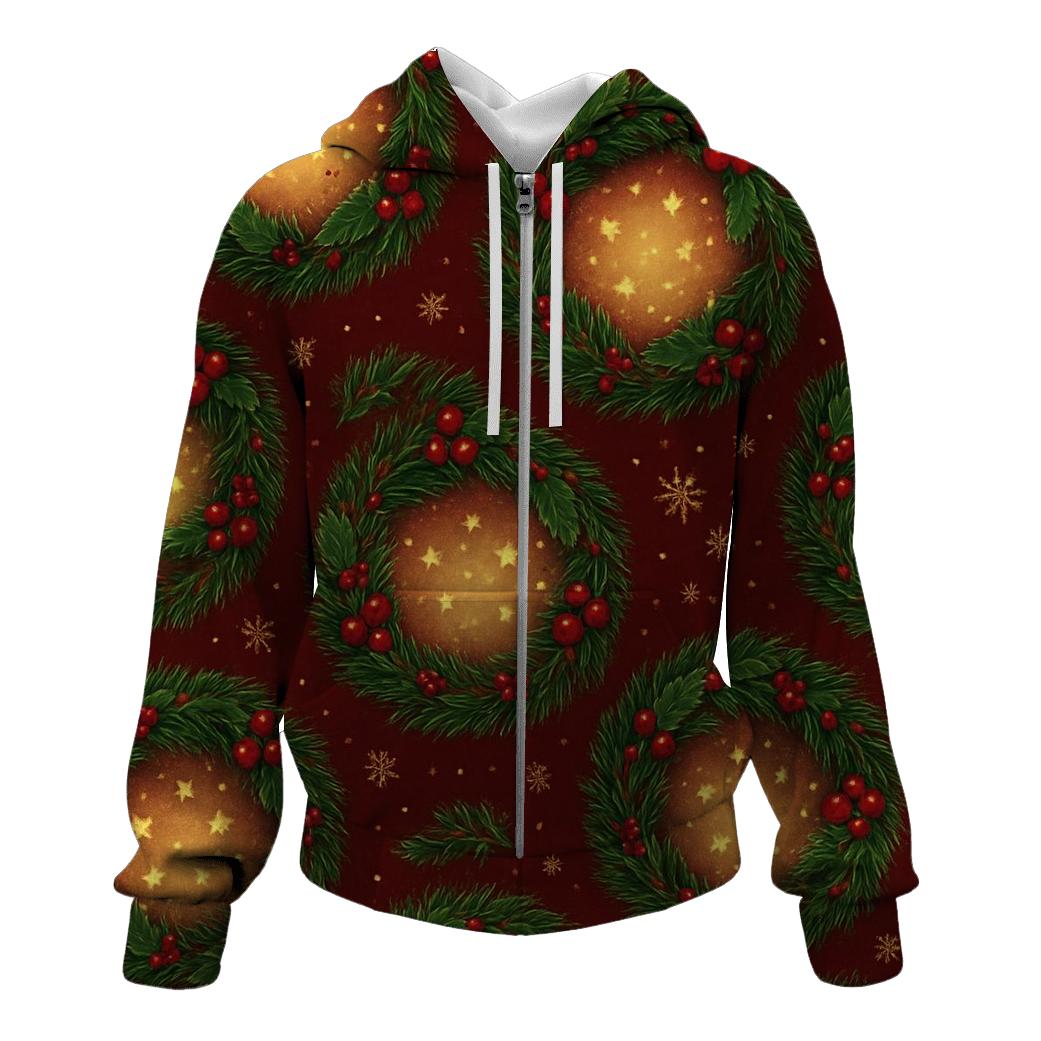 Evergreen Wreath Medallions On Deep Red custom hoodies