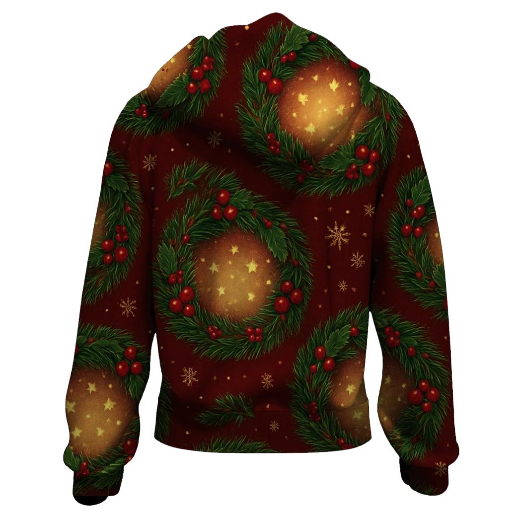 Evergreen Wreath Medallions On Deep Red custom hoodies