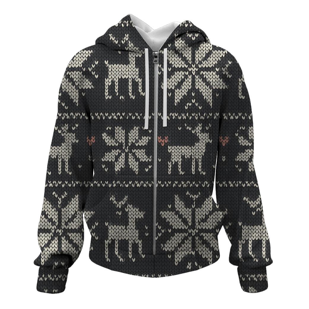 Nordic Knit Snowflake Stripe On Charcoal printed hoodies