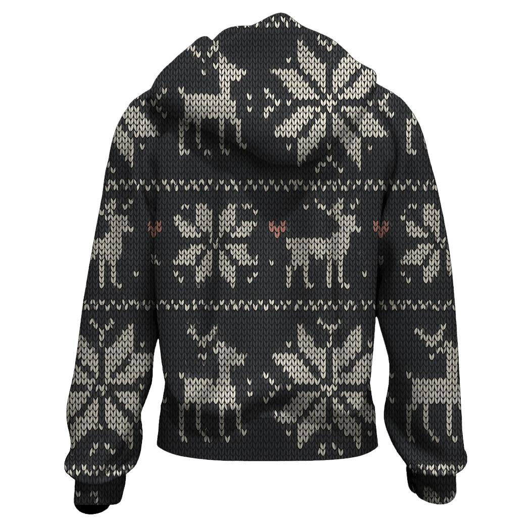 Nordic Knit Snowflake Stripe On Charcoal printed hoodies
