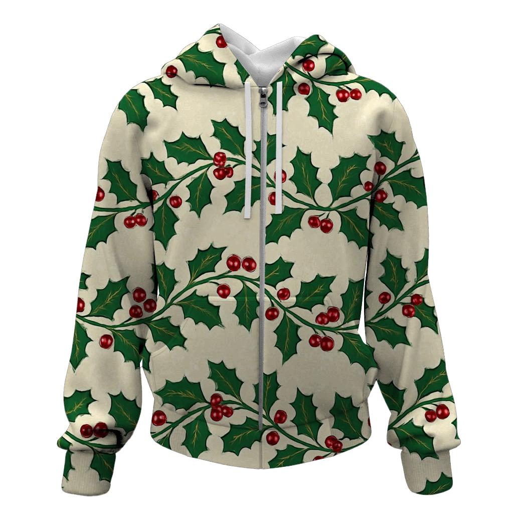 Festive Holly Wave On Snowy Ground heavyweight hoodies
