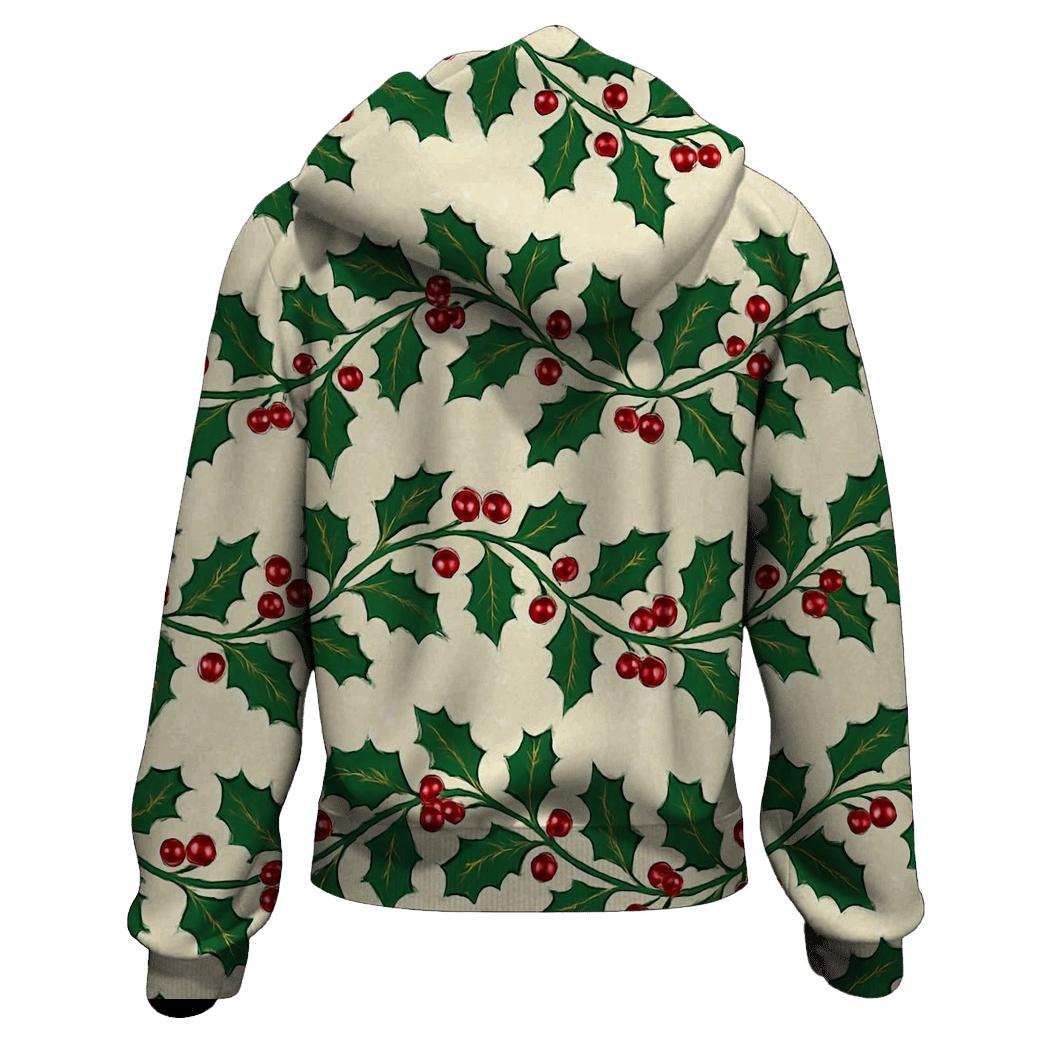 Festive Holly Wave On Snowy Ground heavyweight hoodies